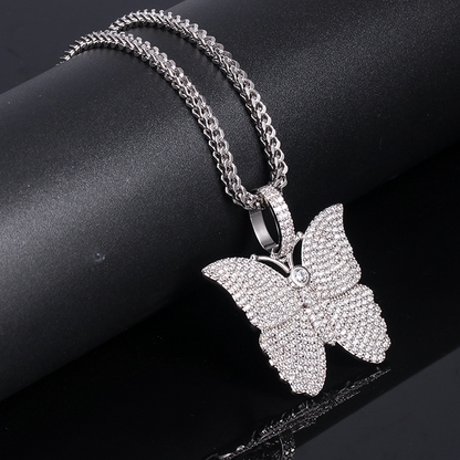 White Gold Iced Butterfly Pendant Tripodjewelry