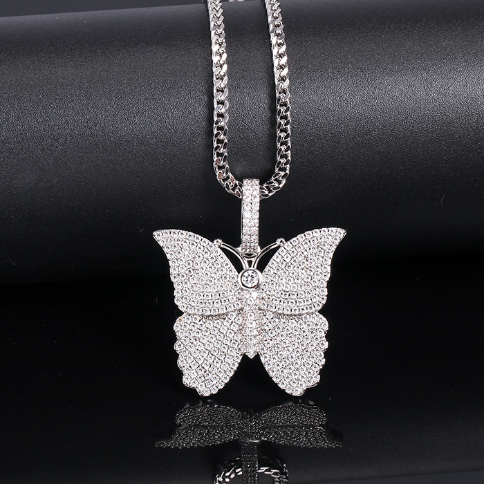 White Gold Iced Butterfly Pendant Tripodjewelry