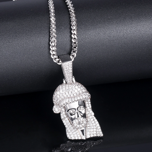 White Gold Iced Out Jesus Pendant Tripodjewelry