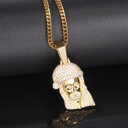 18k Gold Iced Out Jesus Pendant Tripodjewelry