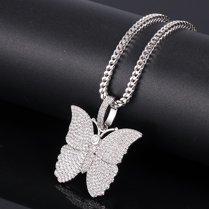 White Gold Iced Butterfly Pendant Tripodjewelry