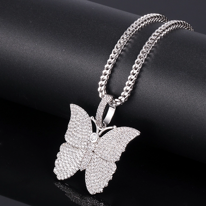 White Gold Iced Butterfly Pendant Tripodjewelry