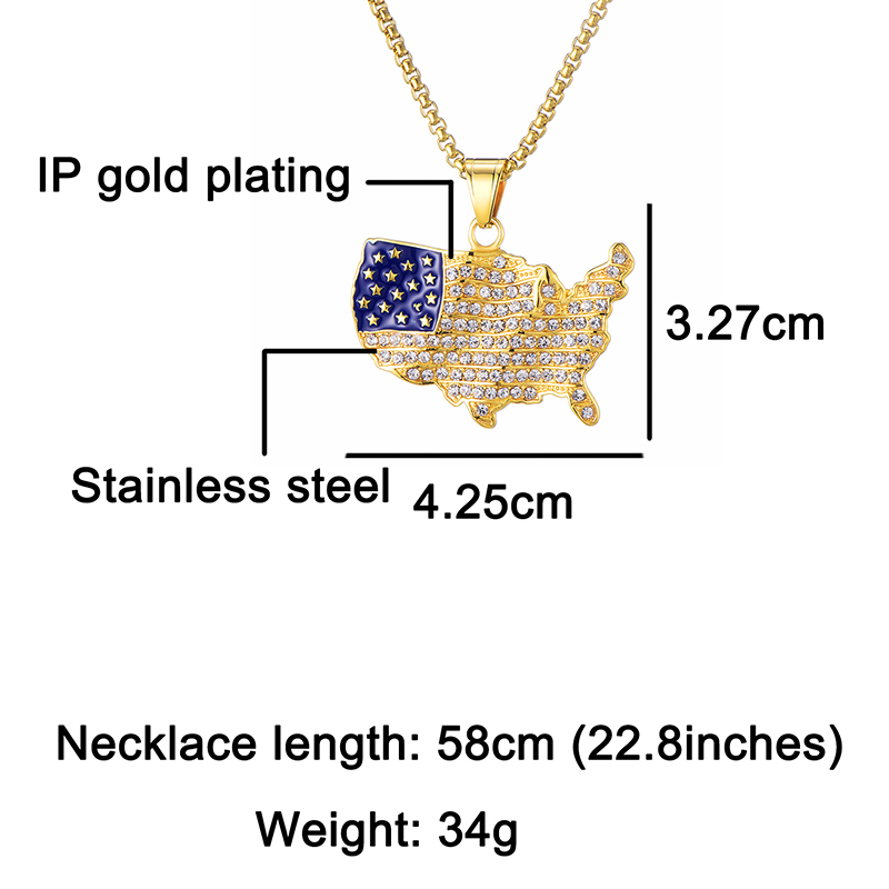 18K Gold Iced Out America Map Pendant Neckalce Tripodjewelry