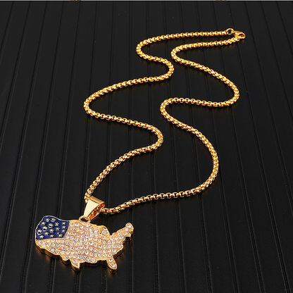 18K Gold Iced Out America Map Pendant Neckalce Tripodjewelry