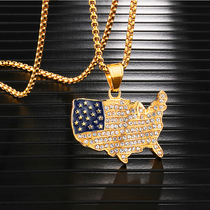 18K Gold Iced Out America Map Pendant Neckalce Tripodjewelry
