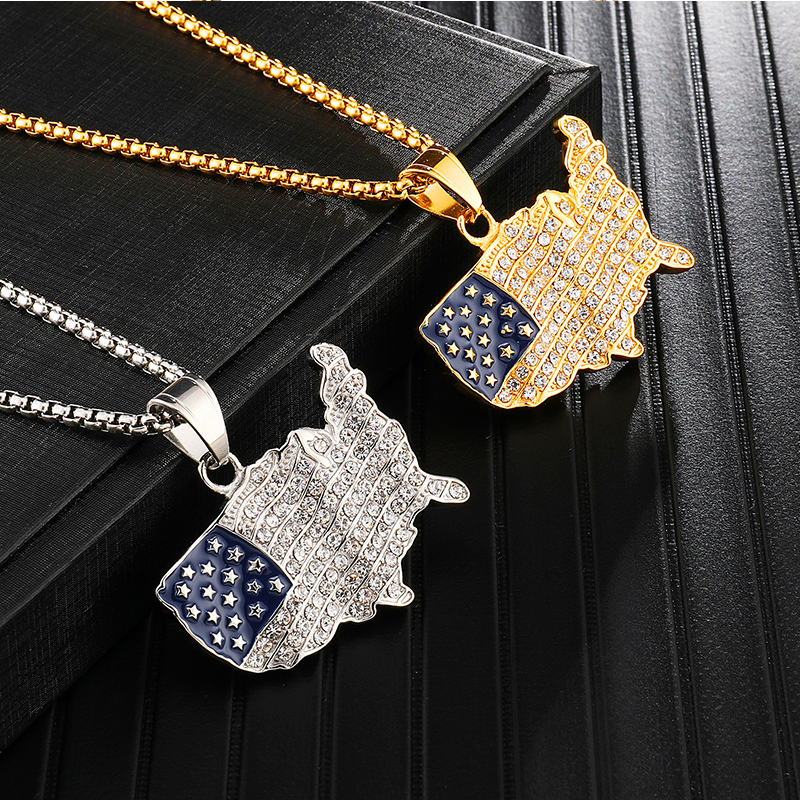 White Gold Iced America Map Pendant Tripodjewelry
