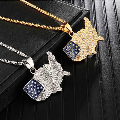 White Gold Iced America Map Pendant Tripodjewelry