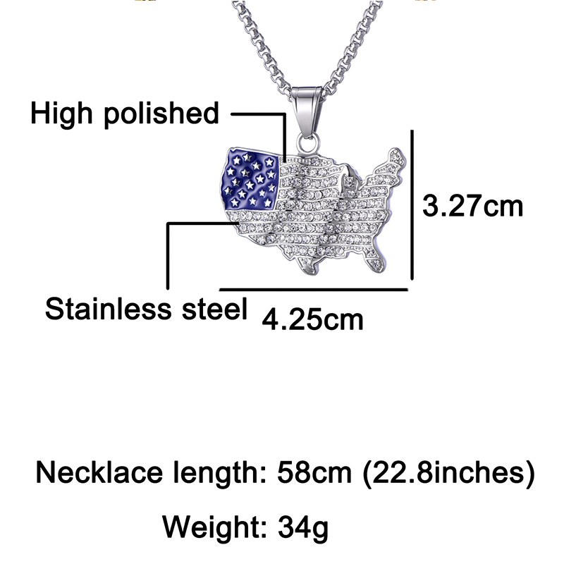 White Gold Iced America Map Pendant Tripodjewelry