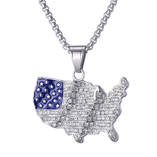 White Gold Iced America Map Pendant Tripodjewelry