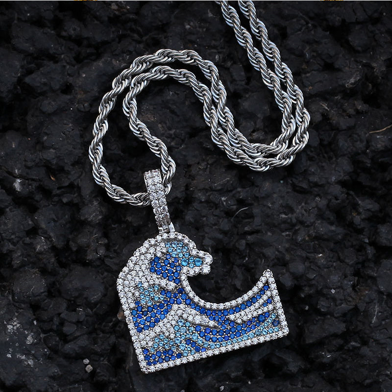 White Gold Iced Kanagawa Surf Pendants Pendant Tripodjewelry