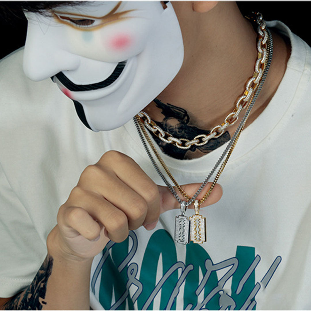 18K Gold Iced  Razor Blade Pendant
