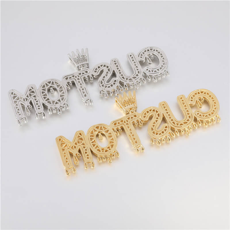 Iced Out CZ Crown Drop Letter Custom Pendant Real 14K Gold Plated