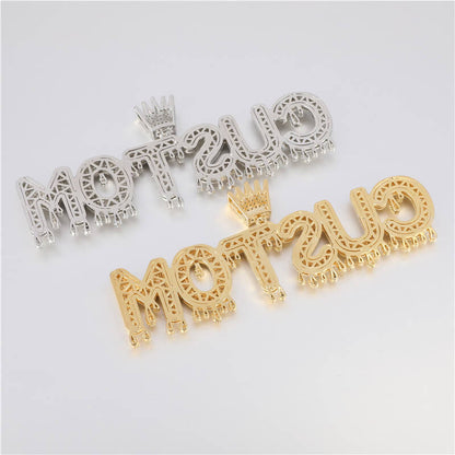 Iced Out CZ Crown Drop Letter Custom Pendant Real 14K Gold Plated