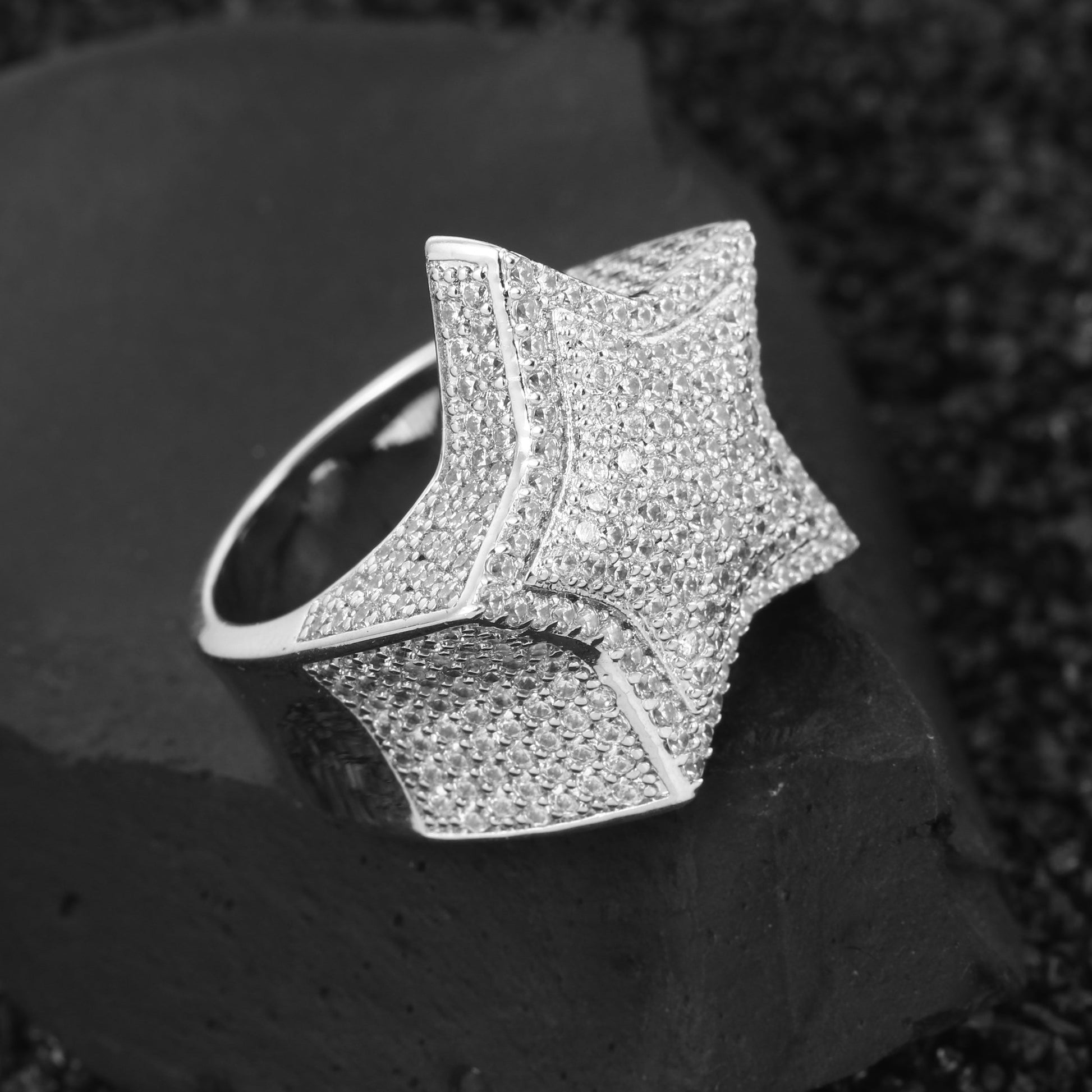 Iced Out Star Pinky Ring-18K Gold,Rose Gold or White Gold Plated Bling Bling Jewelry Tripodjewelry