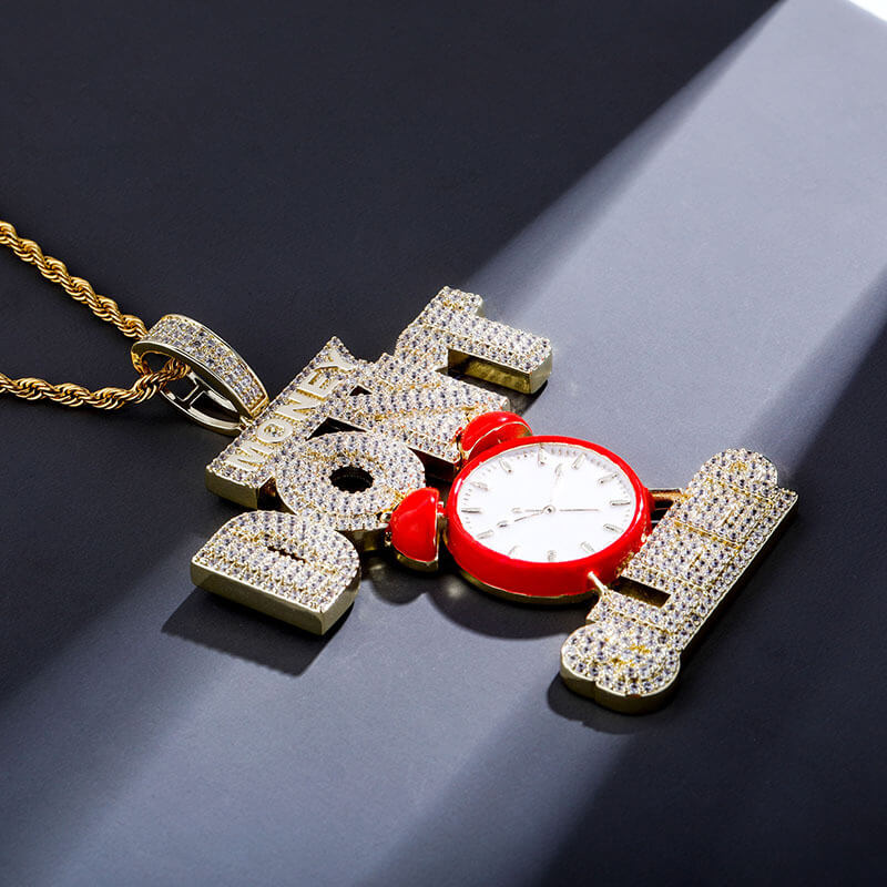 Money Don't Sleep Clock Diamond Pendant 18K Gold