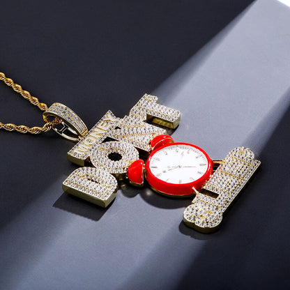 Money Don't Sleep Clock Diamond Pendant 18K Gold