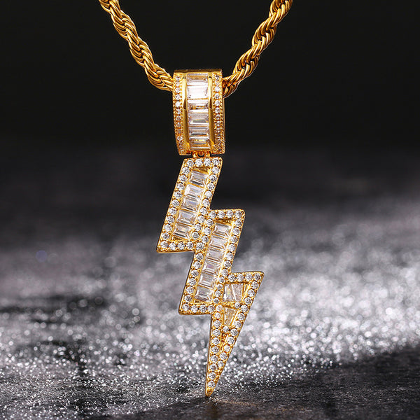 18K Gold Iced Out Lightning Pendant