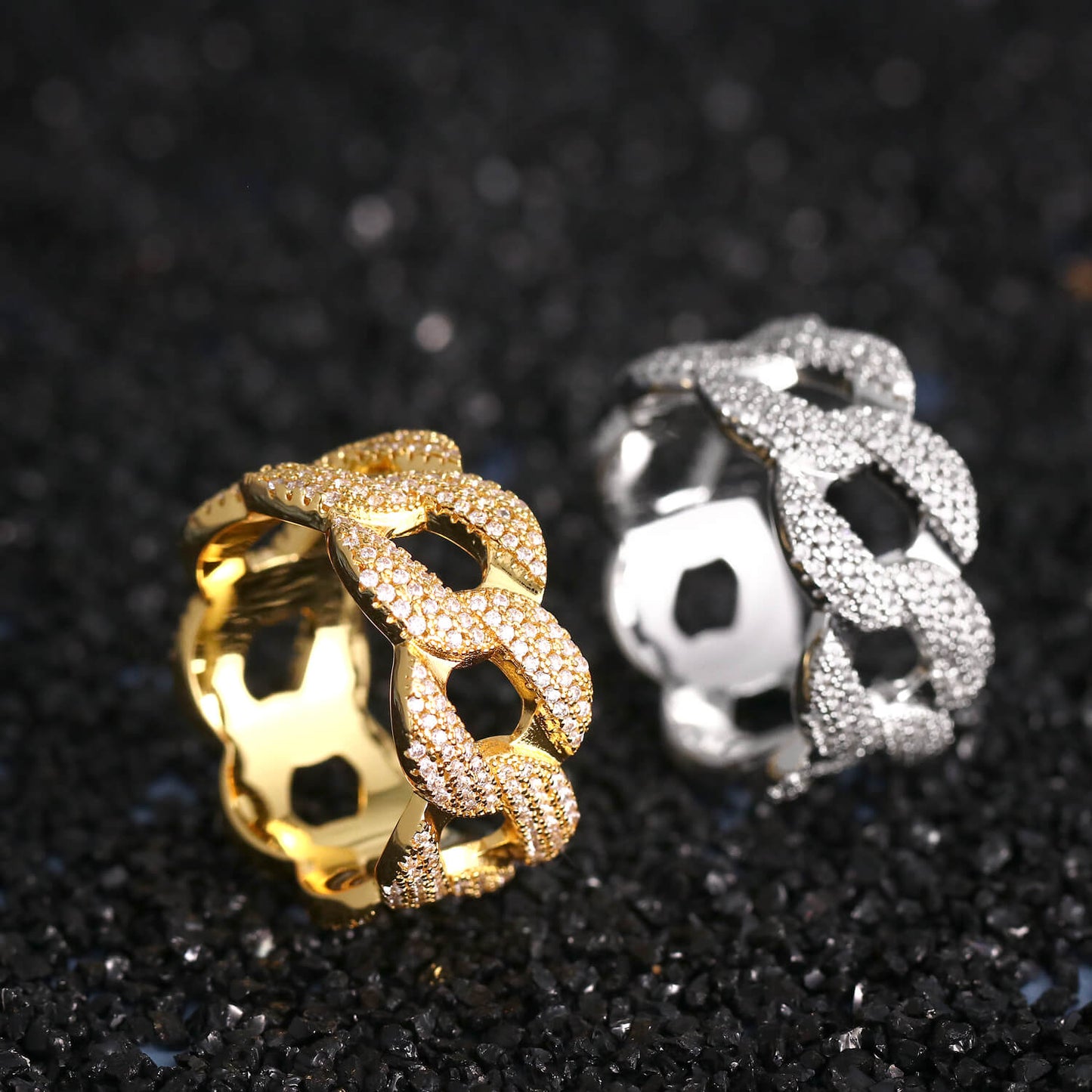 Iced Cuban Link Ring in 18K Gold