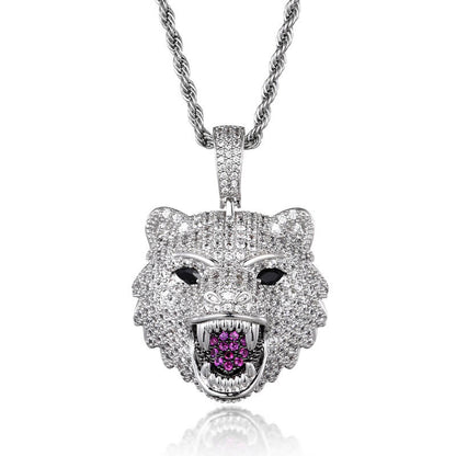 Iced Out Diamond Wolf Head Pendant Hip Hop Jewelry