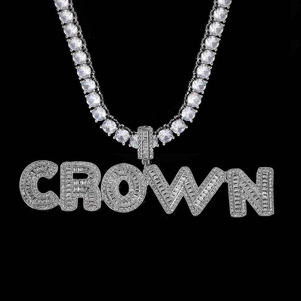 Gold / White Gold Iced Custom Name Letter Pendant Tennis Necklace TRIPOD JEWELRY