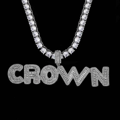 Gold / White Gold Iced Custom Name Letter Pendant Tennis Necklace TRIPOD JEWELRY