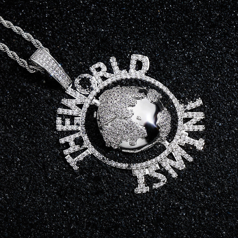 White Gold Iced Out World-Earth Pendant Tripodjewelry