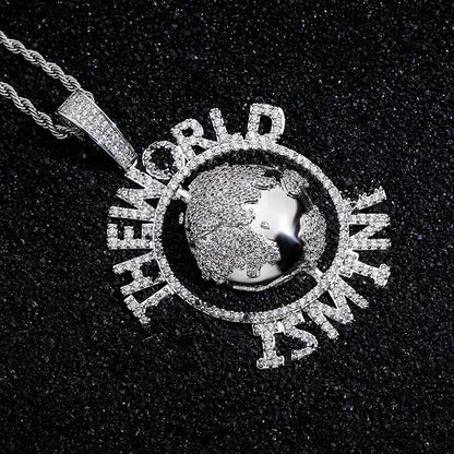 White Gold Iced Out World-Earth Pendant Tripodjewelry