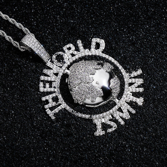 White Gold Iced Out World-Earth Pendant Tripodjewelry