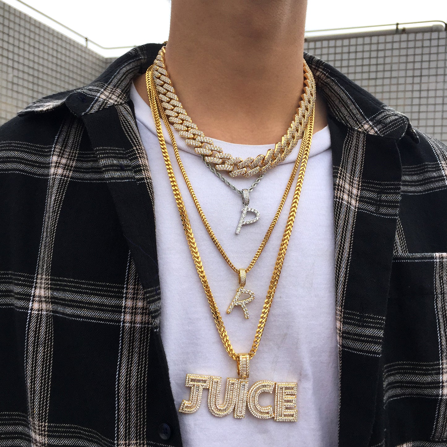 14K/White/Rose Gold Diamond English Letter Juice Pendant
