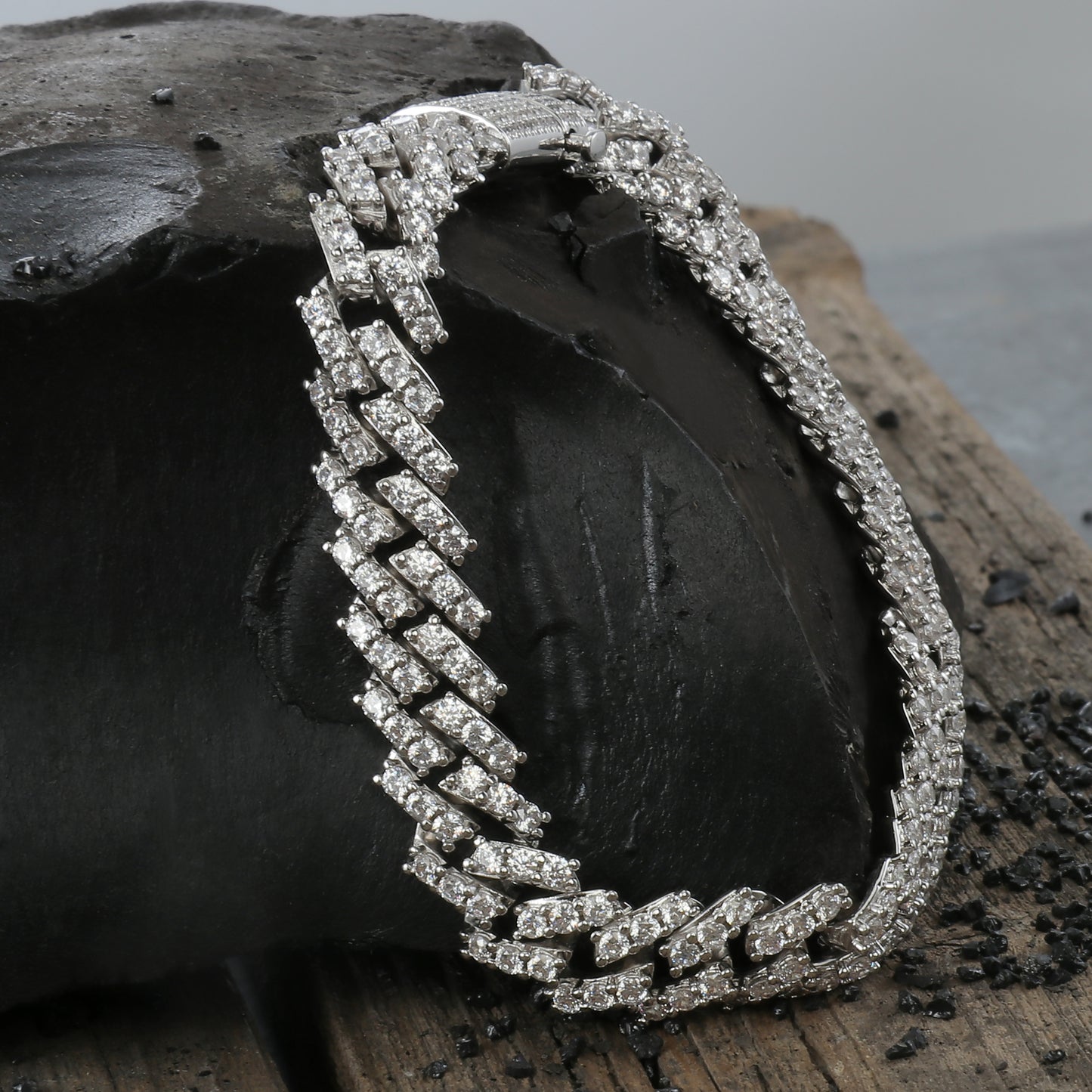 9MM White Gold Plated Diamond Prong S Link Cuban Link Bracelet