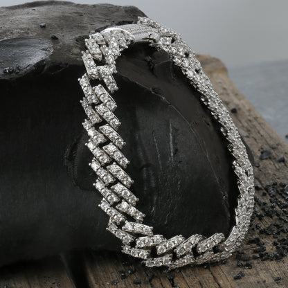 9MM White Gold Plated Diamond Prong S Link Cuban Link Bracelet