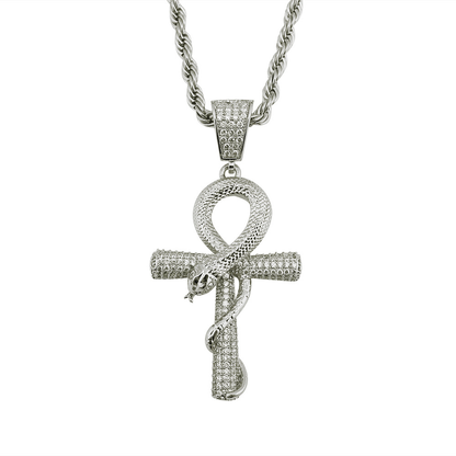 Real White Gold Plated Iced Out Snakelike Cross Pendant Necklace Tripodjewelry