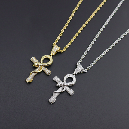 Real White Gold Plated Iced Out Snakelike Cross Pendant Necklace Tripodjewelry