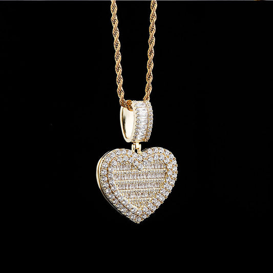 18K Gold Iced Custom Photo Heart Pendant