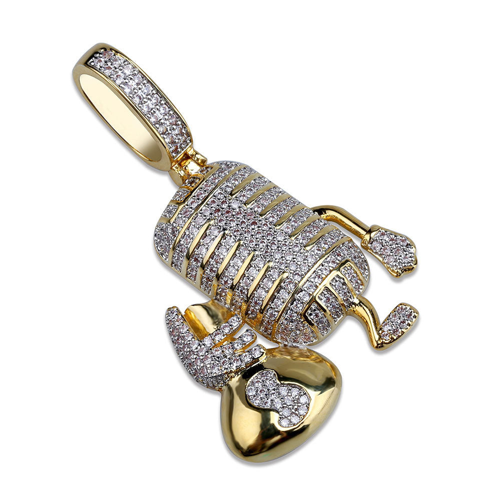 14K Gold Iced Microphone Pendant Tripodjewelry