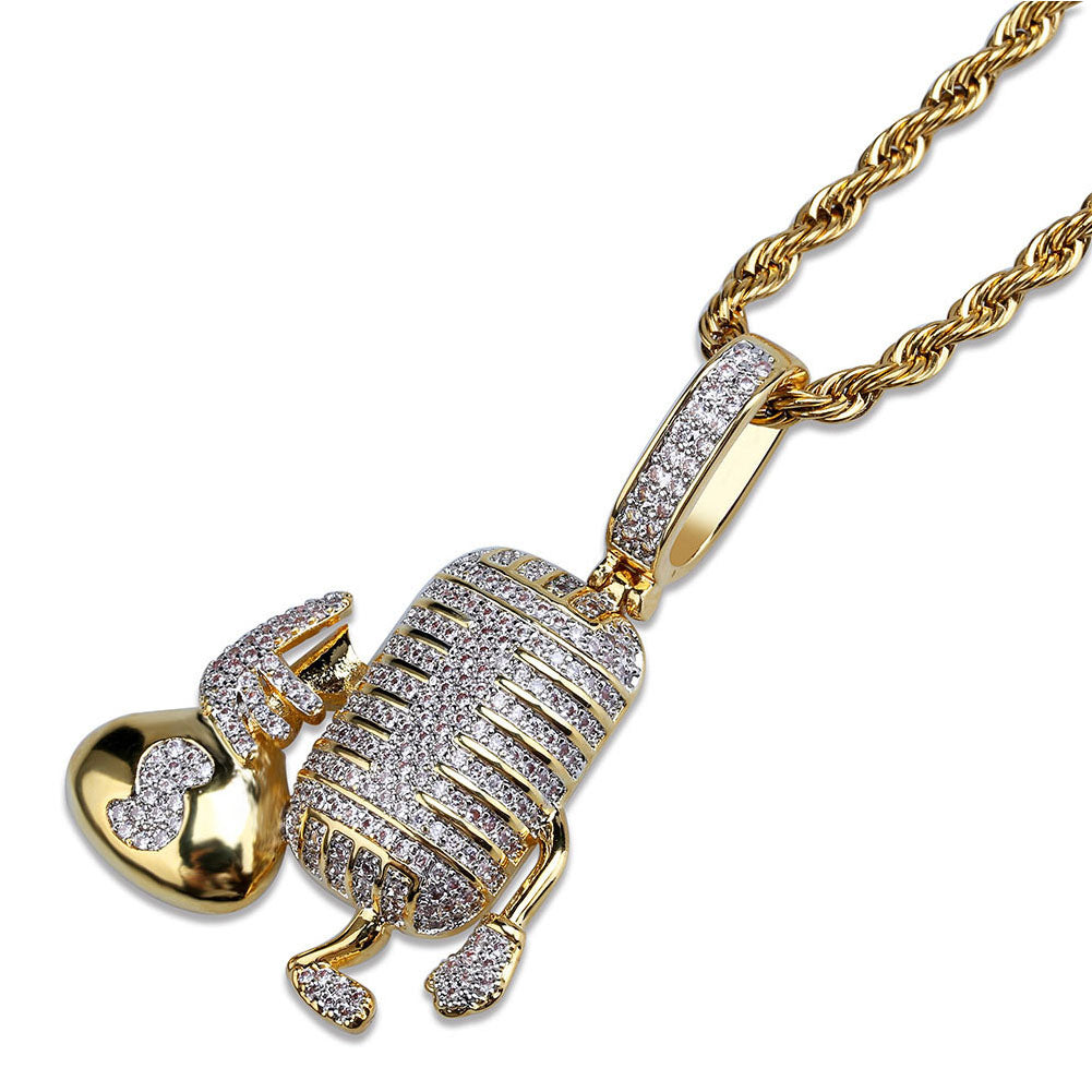 14K Gold Iced Microphone Pendant Tripodjewelry