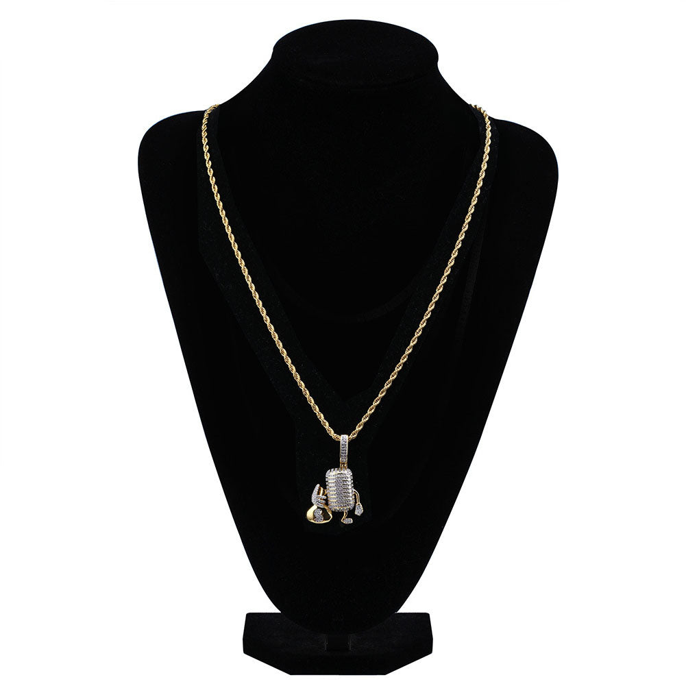 14K Gold Iced Microphone Pendant Tripodjewelry