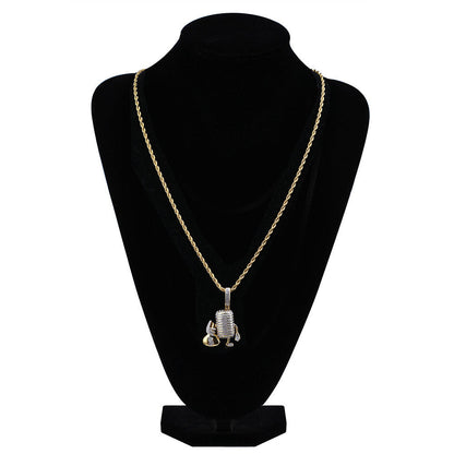14K Gold Iced Microphone Pendant Tripodjewelry