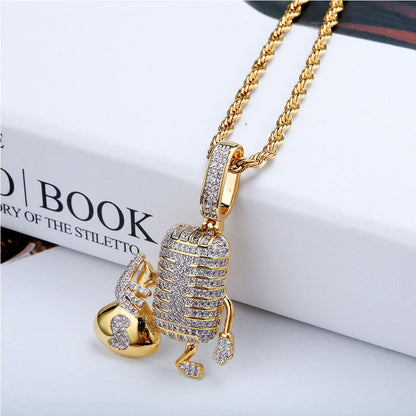 14K Gold Iced Microphone Pendant Tripodjewelry