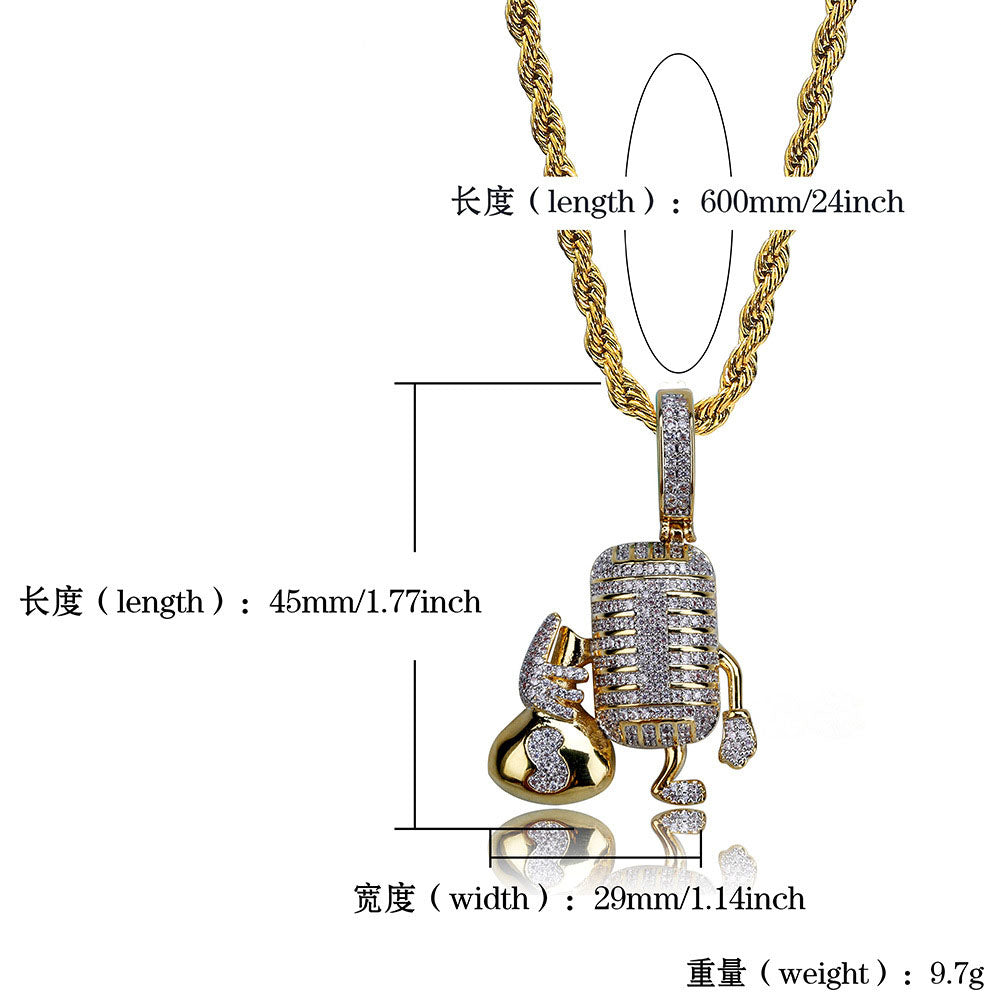 14K Gold Iced Microphone Pendant Tripodjewelry