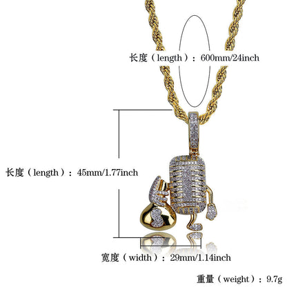 14K Gold Iced Microphone Pendant Tripodjewelry