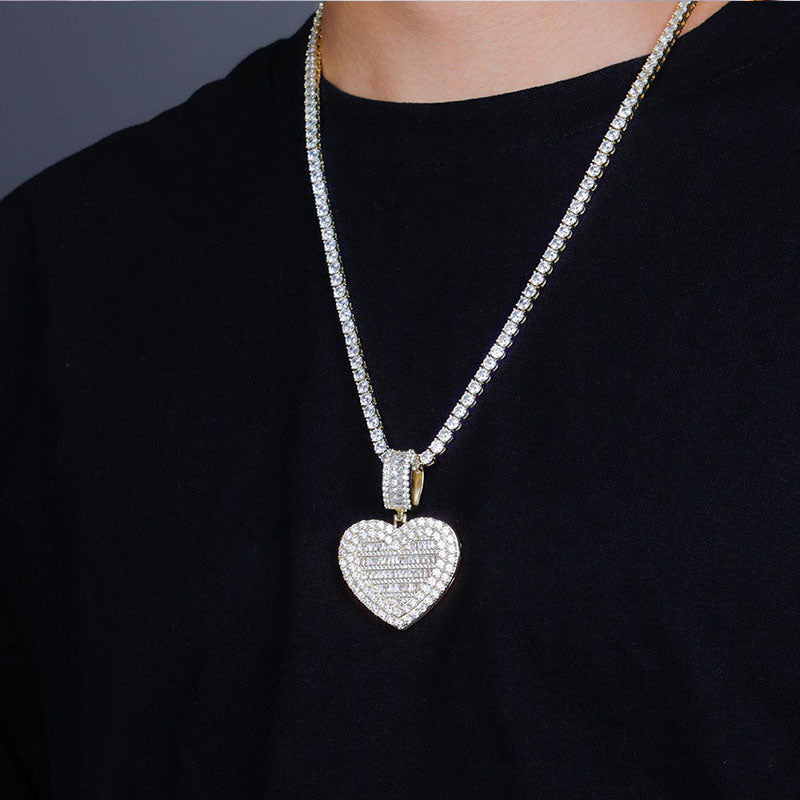White Gold Iced Out Custom Photo Heart Pendant Necklace Tripodjewelry