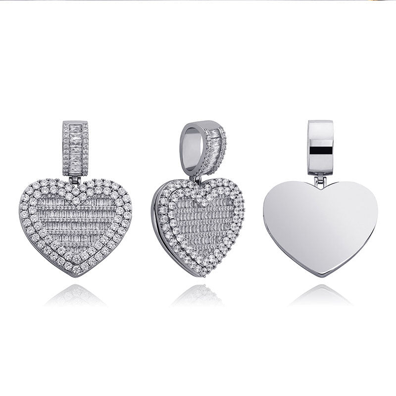 White Gold Iced Out Custom Photo Heart Pendant Necklace Tripodjewelry