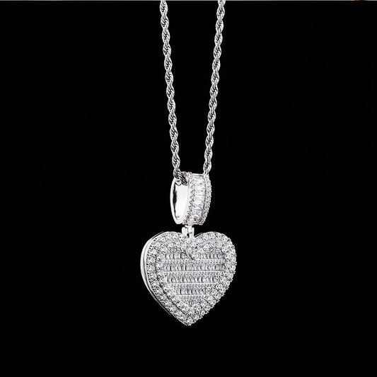 White Gold Iced Custom Photo Heart Pendant
