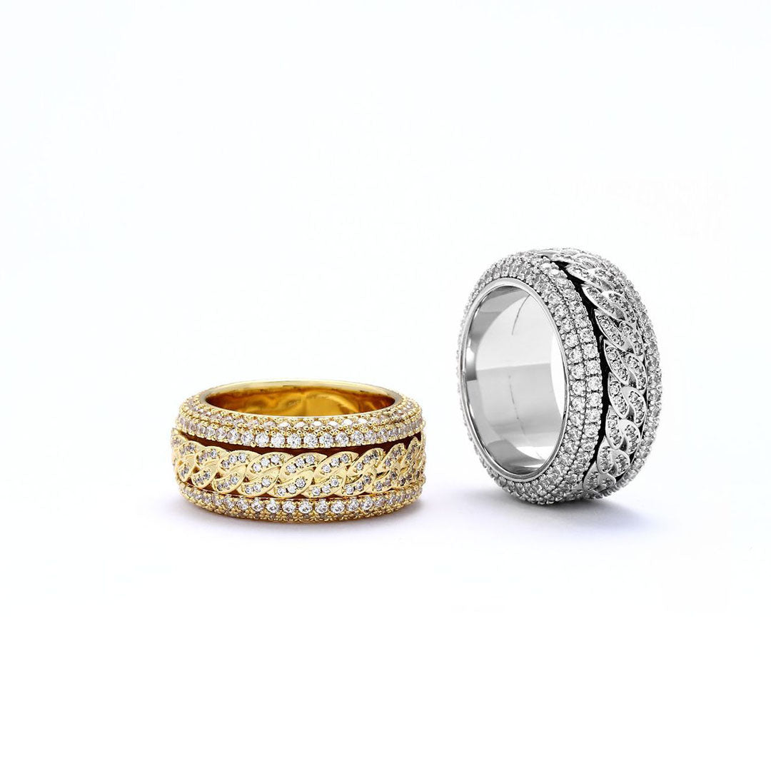 18K Gold Iced Both Sides  Cuban Link Ring
