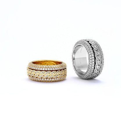18K Gold Iced Both Sides  Cuban Link Ring