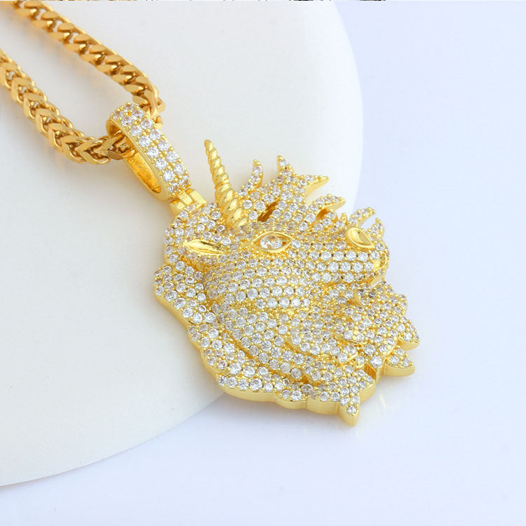 18k/White Gold Iced Out Unicorn Pendant Gold Unicorn Necklace