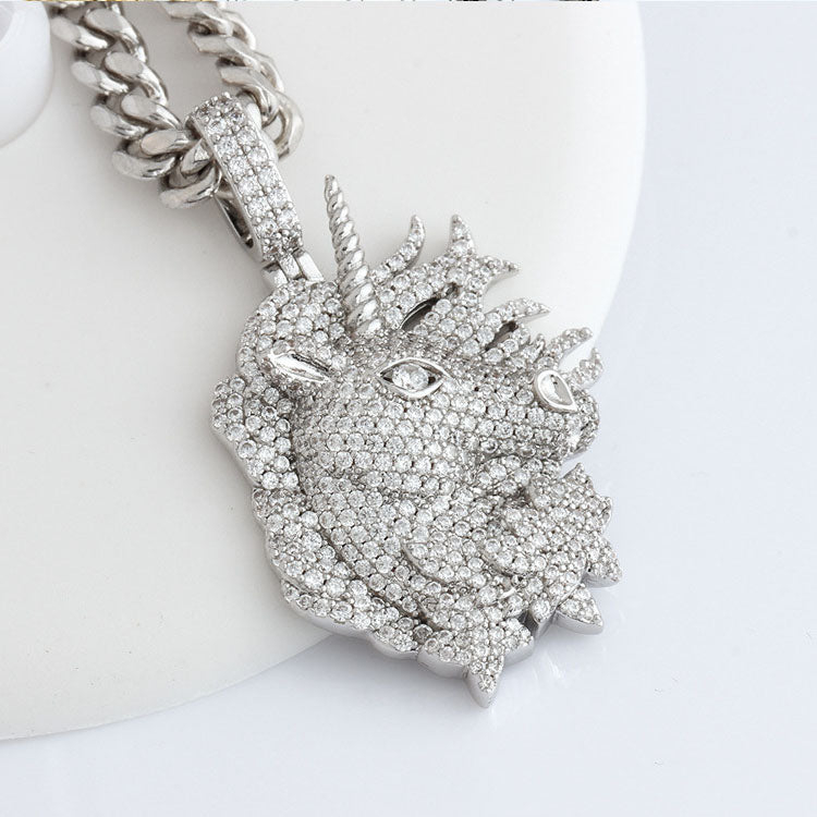 18k/White Gold Iced Out Unicorn Pendant Gold Unicorn Necklace