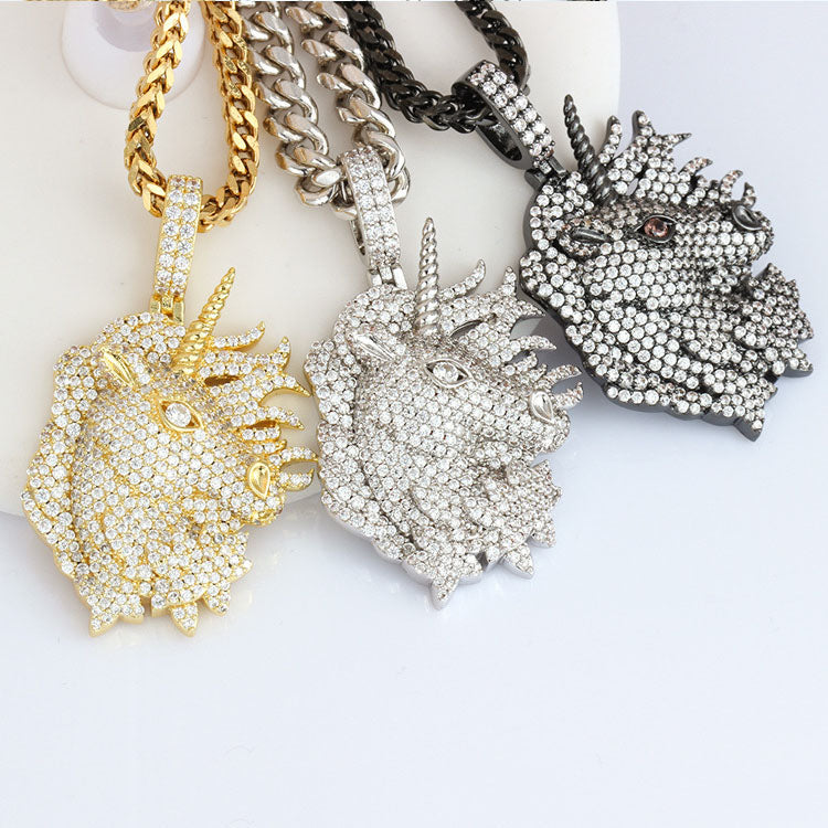 18k/White Gold Iced Out Unicorn Pendant Gold Unicorn Necklace