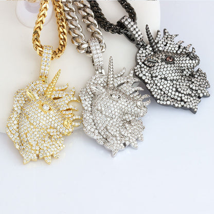 18k/White Gold Iced Out Unicorn Pendant Gold Unicorn Necklace